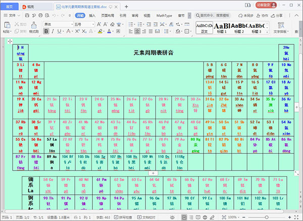 元素周期表高清大图可打印电子版 v1.0 带拼音版0