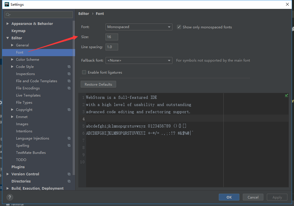 JetBrains WebStorm设置主题以及字体1